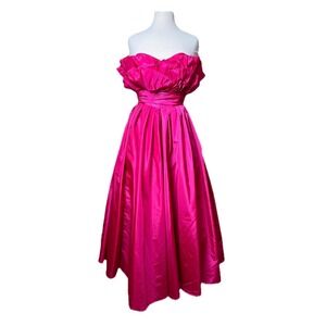 Vtg Victor Costa Saks Pink Taffeta Strapless Gown Full Skirt 80s 90s Sz S/2-4